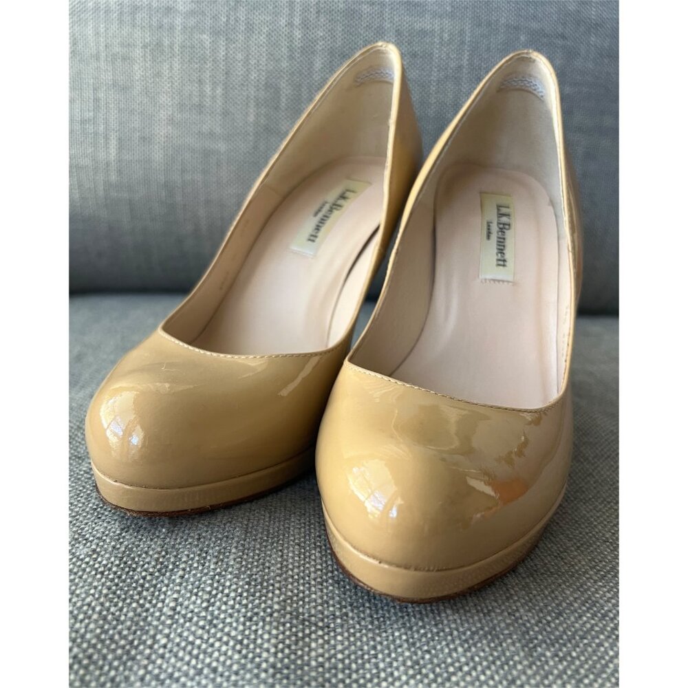 LK Bennett Sledge Platform Pump in Beige Patent Leather, Size 6.5 EU 36.5 - Picture 7 of 15